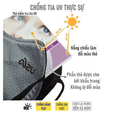 Khẩu trang vải 3 lớp Azumikichi BZ5 màu xám chì, chống nắng UV, không nẹp mũi, bảo vệ bụi mịn 6
