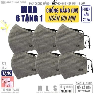 Khẩu trang vải 3 lớp Azumikichi BZ5 màu xám chì, chống nắng UV, không nẹp mũi, bảo vệ bụi mịn 7