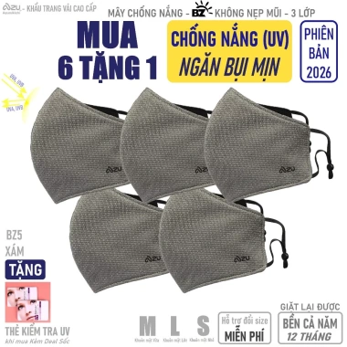 Khẩu trang vải 3 lớp Azumikichi BZ5 màu xám chì, chống nắng UV, không nẹp mũi, bảo vệ bụi mịn 10