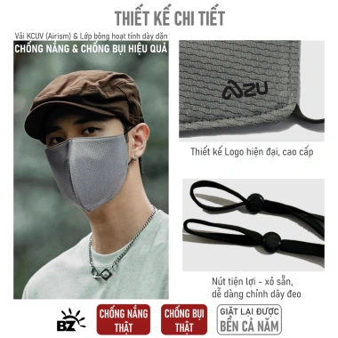Khẩu trang vải 3 lớp Azumikichi BZ5 màu Xám Chì, chống UV, không nẹp mũi - 57,400 VND 4