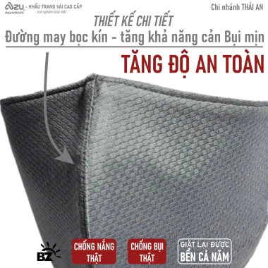 Khẩu trang vải 3 lớp Azumikichi BZ5 màu Xám Chì, chống UV, không nẹp mũi - 57,400 VND 5