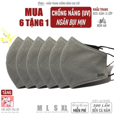Khẩu trang vải 3 lớp Azumikichi BZ5 màu Xám Chì, chống UV, không nẹp mũi - 57,400 VND 6