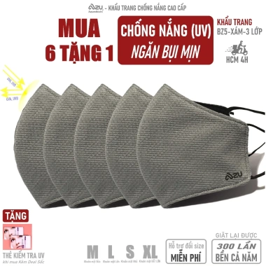 Khẩu trang vải 3 lớp Azumikichi BZ5 màu Xám Chì, chống UV, không nẹp mũi - 57,400 VND 10