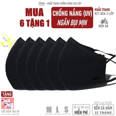 Khẩu trang vải 3 lớp Azumikichi BZ7 – Chống nắng UV, màu đen, chống mũi, giặt lại 10 Khẩu trang vải 3 lớp Azumikichi BZ7 – Chống nắng UV, màu đen, chống mũi, giặt lại 10