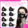 Khẩu trang vải 3 lớp đen đính đá, dây rút chỉnh size, bền đẹp, chống nắng bụi, tái sử dụng