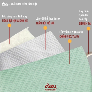 Khẩu trang vải 3 lớp Ngọc Mint BZ6 không nẹp mũi, chống UV & bụi mịn, bảo vệ da dưới nắng