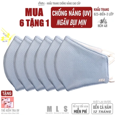 Khẩu trang vải 3 lớp Ngọc Mint BZ6 không nẹp mũi, chống UV & bụi mịn, bảo vệ da dưới nắng