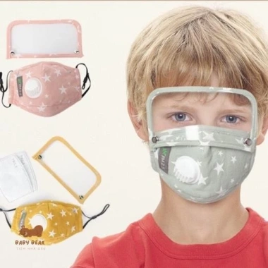 Khẩu trang vải bé có kính che giọt bắn, van thông hơi, lọc PM2.5 cao cấp - 9.000đ