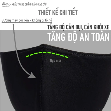 Khẩu trang vải chống bụi mịn 3 lớp cho người đi xe máy Nẹp mũi đen Azumikichi B1