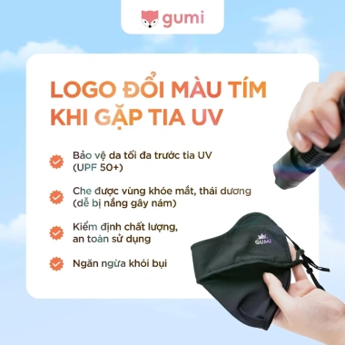 Khẩu trang vải Gumi UPF 50+ chống nắng, nylon spandex, giá chỉ 53.000₫