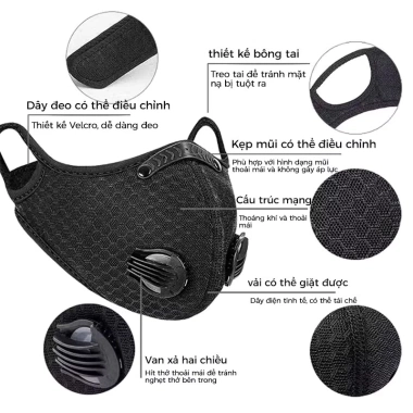 Khẩu Trang Vải Kháng Khuẩn Kính Van Thở - Chống Giọt Bắn, Khói Bụi, UV 45.000đ