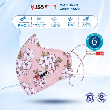 Khẩu Trang Vải Kissy Nữ Size M Hoa Đào - Cotton, Chống UV, Ngăn Bụi PM2.5, Giá 50.000đ