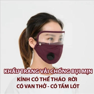 Khẩu trang vải nano chống nước kháng khuẩn, kính che mặt rời van thở, ngăn bụi mịn, giọt bắn, giá 22.000đ 2 Khẩu trang vải nano chống nước kháng khuẩn, kính che mặt rời van thở, ngăn bụi mịn, giọt bắn, giá 22.000đ 2