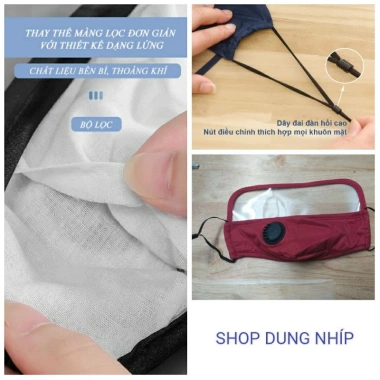 Khẩu trang vải nano chống nước kháng khuẩn, kính che mặt rời van thở, ngăn bụi mịn, giọt bắn, giá 22.000đ
