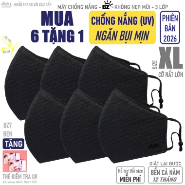 Khẩu trang vải oversize 3 lớp Đen CỠ RẤT LỚN BZ7XL – Chống nắng, 144.000₫