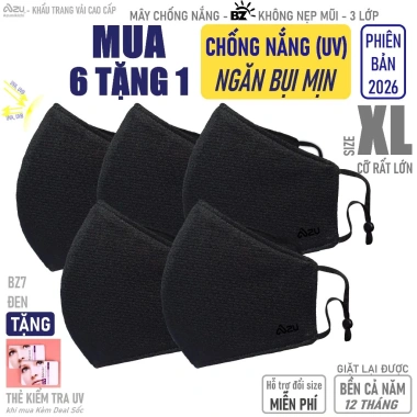Khẩu trang vải oversize 3 lớp Đen CỠ RẤT LỚN BZ7XL – Chống nắng, 144.000₫