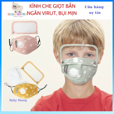 Khẩu trang vải trẻ em có kính che giọt bắn, van thông hơi, chống dịch, chống bụi mịn, tặng 2 lọc PM2.5 - Giá chỉ 9.000đ