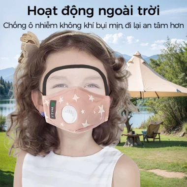 Khẩu trang vải trẻ em van thở, kính bảo hộ tháo rời, kháng khuẩn, thoáng khí, chống UV, ngừa muỗi