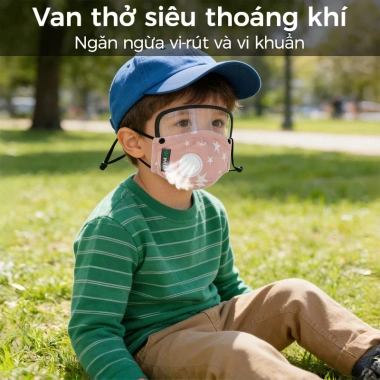 Khẩu trang vải trẻ em van thở, kính bảo hộ tháo rời, kháng khuẩn, thoáng khí, chống UV, ngừa muỗi