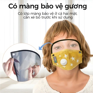 Khẩu trang vải trẻ em van thở, kính bảo hộ tháo rời, kháng khuẩn, thoáng khí, chống UV, ngừa muỗi