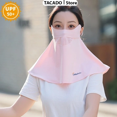 Khẩu Trang Vành Rộng Nữ Che Kín Cổ Lụa Lạnh Thoáng Khí Chống UV Khi Đi Xe