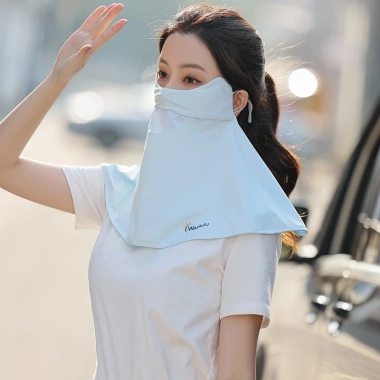 Khẩu Trang Vành Rộng Nữ Che Kín Cổ Lụa Lạnh Thoáng Khí Chống UV Khi Đi Xe
