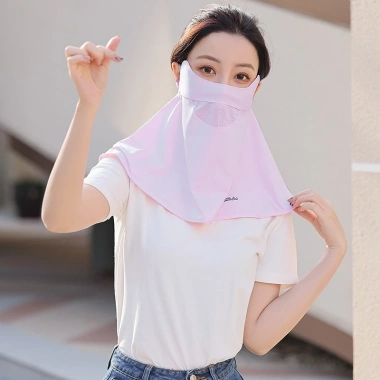 Khẩu Trang Vành Rộng Nữ Che Kín Cổ Lụa Lạnh Thoáng Khí Chống UV Khi Đi Xe