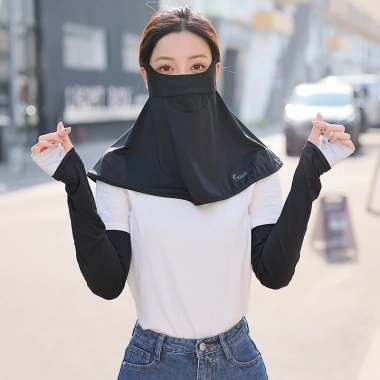 Khẩu Trang Vành Rộng Nữ Che Kín Cổ Lụa Lạnh Thoáng Khí Chống UV Khi Đi Xe