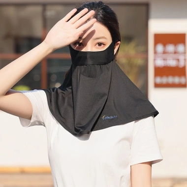 Khẩu Trang Vành Rộng Nữ Che Kín Cổ Lụa Lạnh Thoáng Khí Chống UV Khi Đi Xe