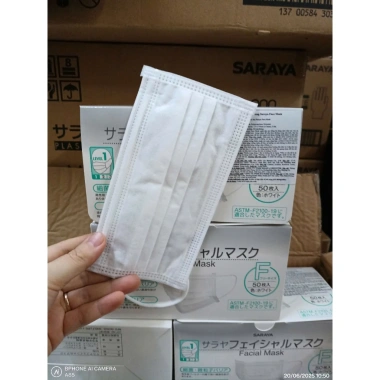 Khẩu trang y tế 3 lớp SARAYA Nhật Bản trắng 50 cái, thoáng khí, chống bụi, giá 61.750₫