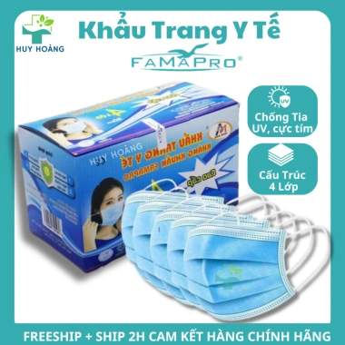 Khẩu trang y tế Famapro 4 lớp kháng khuẩn, lọc bụi, chống nắng - 50 cái 30.000đ 2 Khẩu trang y tế Famapro 4 lớp kháng khuẩn, lọc bụi, chống nắng - 50 cái 30.000đ 2