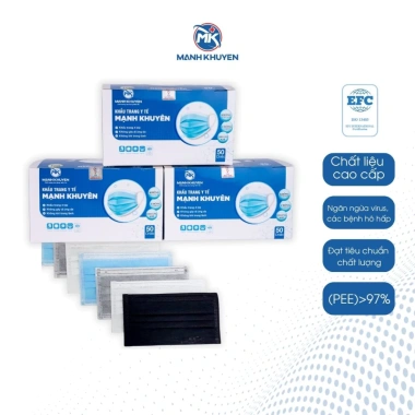 Khẩu trang y tế Mạnh Khuyên 4 lớp kháng khuẩn, không đau tai - 1 hộp 50 chiếc