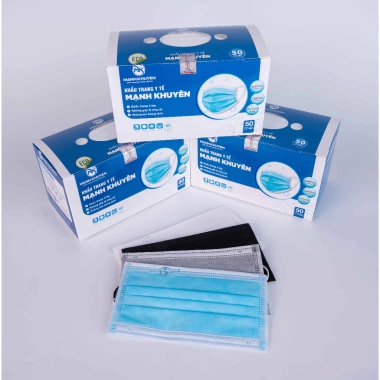 Khẩu trang y tế Mạnh Khuyên 4 lớp kháng khuẩn, không đau tai - 1 hộp 50 chiếc