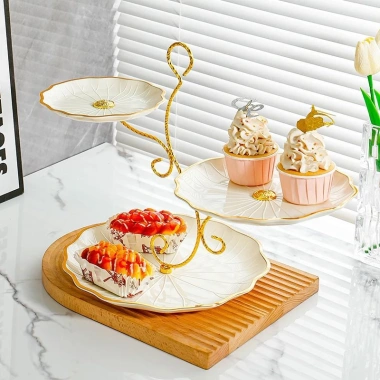 Khay 3 tầng lá sen mẫu mới - Đựng mứt trái cây, decor tiệc lễ Tết, giá 175.000₫ 3