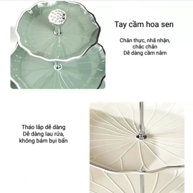 Khay 3 tầng lá sen mẫu mới - Đựng mứt trái cây, decor tiệc lễ Tết, giá 175.000₫ 5