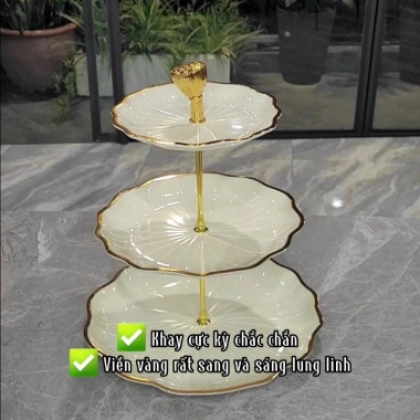 Khay 3 tầng lá sen mẫu mới - Đựng mứt trái cây, decor tiệc lễ Tết, giá 175.000₫ 6