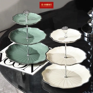 Khay 3 tầng lá sen mới, đựng mứt bánh kẹo hoa quả, decor Tiệc và Lễ Tết, sang trọng phòng khách, chỉ 60.000đ 6