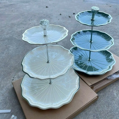 Khay 3 tầng lá sen mới, đựng mứt bánh kẹo hoa quả, decor Tiệc và Lễ Tết, sang trọng phòng khách, chỉ 60.000đ 9