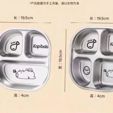 Khay Ăn 3 Ngăn Cappybara Cho Bé và Thìa Inox 316 - An Toàn, Giá 110k (Giảm 30k)
