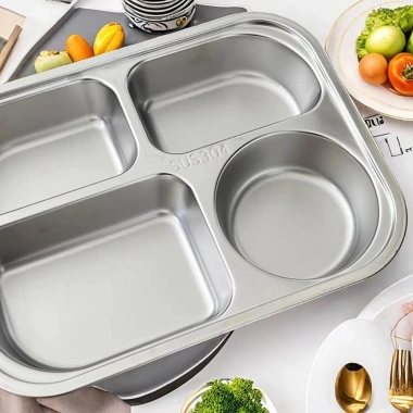 Khay ăn tối NLINNI inox 304 có nắp - Đĩa chia 4/5 ngăn, bộ đồ ăn nhà bếp đa năng, giảm còn 161.700₫