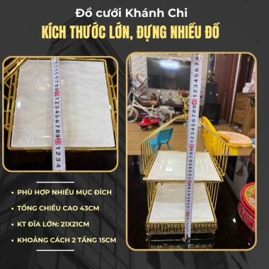 Khay bánh kẹo 2 tầng con hươu mạ vàng Trang trí Tết, đám cưới, ăn hỏi, 387.499₫