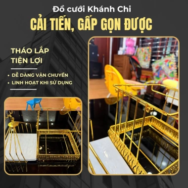 Khay bánh kẹo 2 tầng con hươu mạ vàng Trang trí Tết, đám cưới, ăn hỏi, 387.499₫