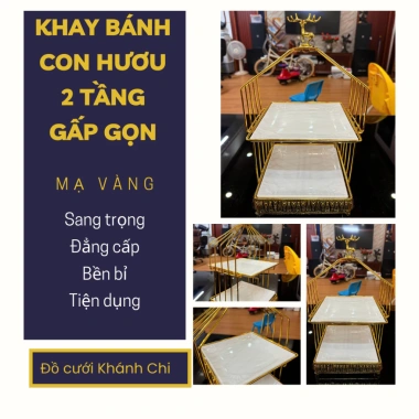 Khay bánh kẹo 2 tầng con hươu mạ vàng Trang trí Tết, đám cưới, ăn hỏi, 387.499₫