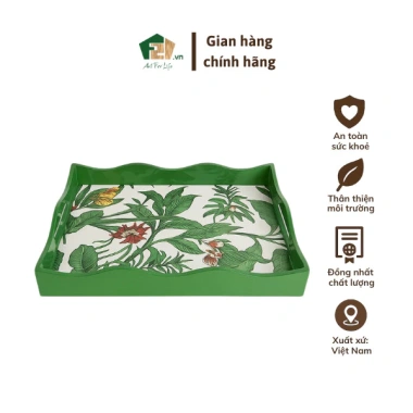 Khay chữ nhật sơn mài hoa hồng hoa lan - Bánh kẹo, ấm chén trà, mứt Tết sang trọng