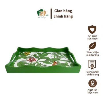 Khay chữ nhật sơn mài hoa hồng hoa lan - Bánh kẹo, ấm chén trà, mứt Tết sang trọng
