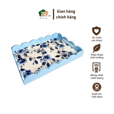 Khay chữ nhật sơn mài hoa hồng hoa lan - Bánh kẹo, ấm chén trà, mứt Tết sang trọng