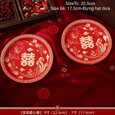 Khay Đĩa Trái Tim Đựng Hạt Dưa - Trang Trí Bánh Kẹo Đám Cưới, Đám Hỏi Vải Không Dệt Đỏ - Sáng Tạo TTC 9