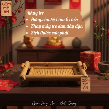 Khay đựng ấm chén trà tre truyền thống, trà đạo bàng tre hun khói, kèm khay đựng nước, chỉ 250.000đ 3