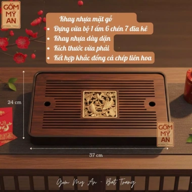 Khay đựng ấm chén trà tre truyền thống, trà đạo bàng tre hun khói, kèm khay đựng nước, chỉ 250.000đ 6