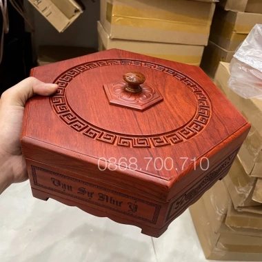 Khay Đựng Bánh Kẹo Tết Gỗ Hương Cao Cấp Trơn Lục Giac Trạm Chữ Xung Quanh - Giá Ưu Đãi 455.000 VNĐ 2